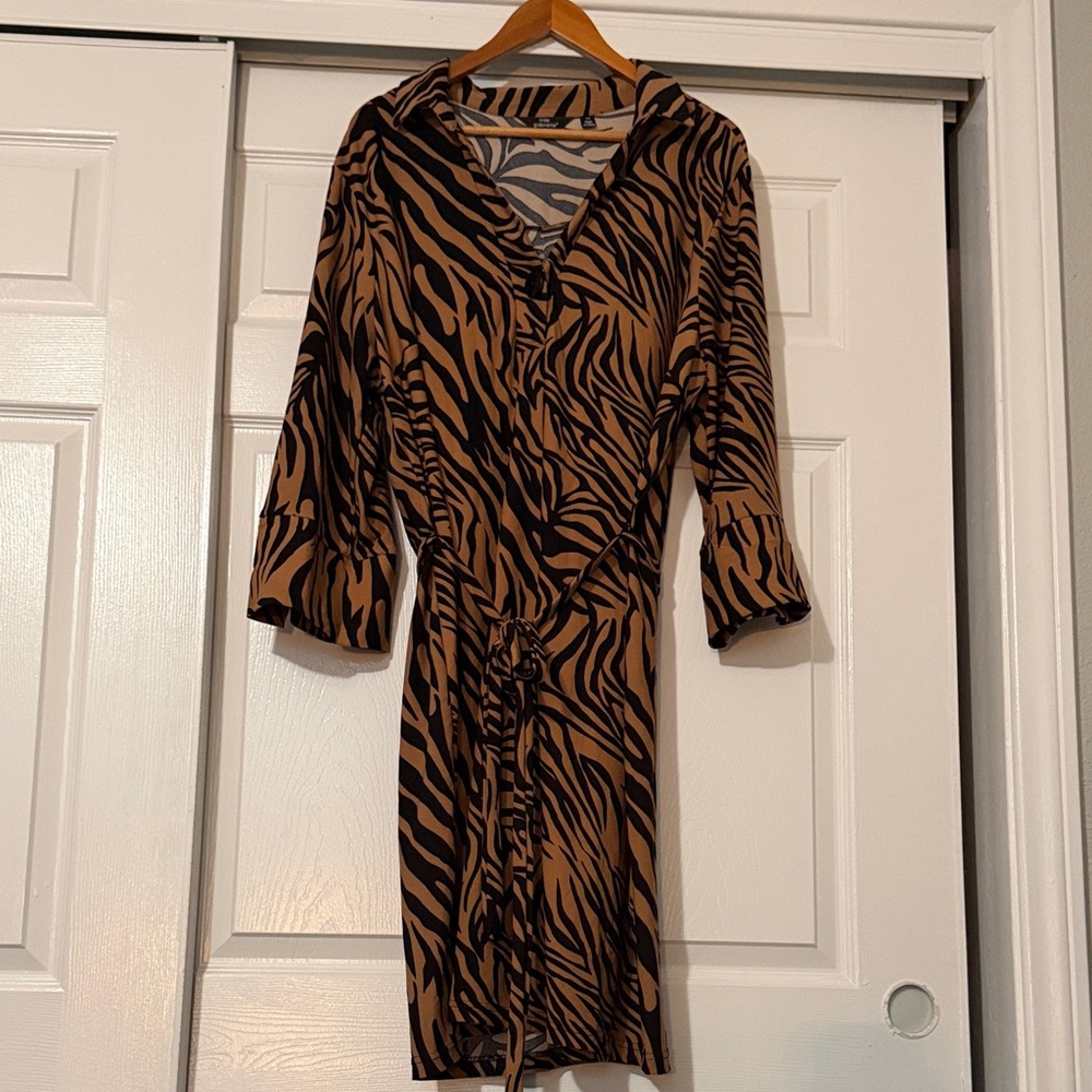 Mlle Gabrielle Brown and Black Long Sleeve Dress